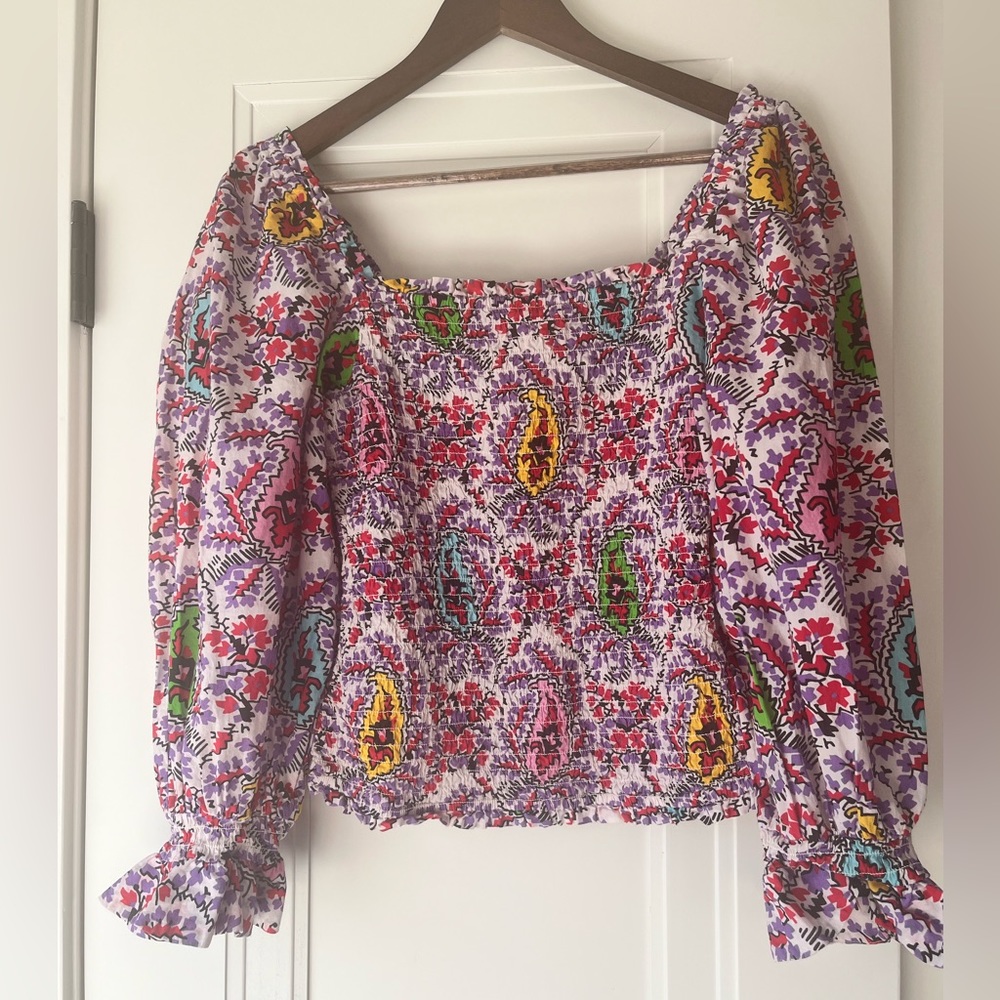 Rhode Paisley 100% Cotton Smocked Blouse Size S
